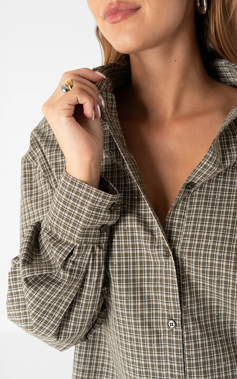 Bluse mit Strasssteinen Braun Schwarz