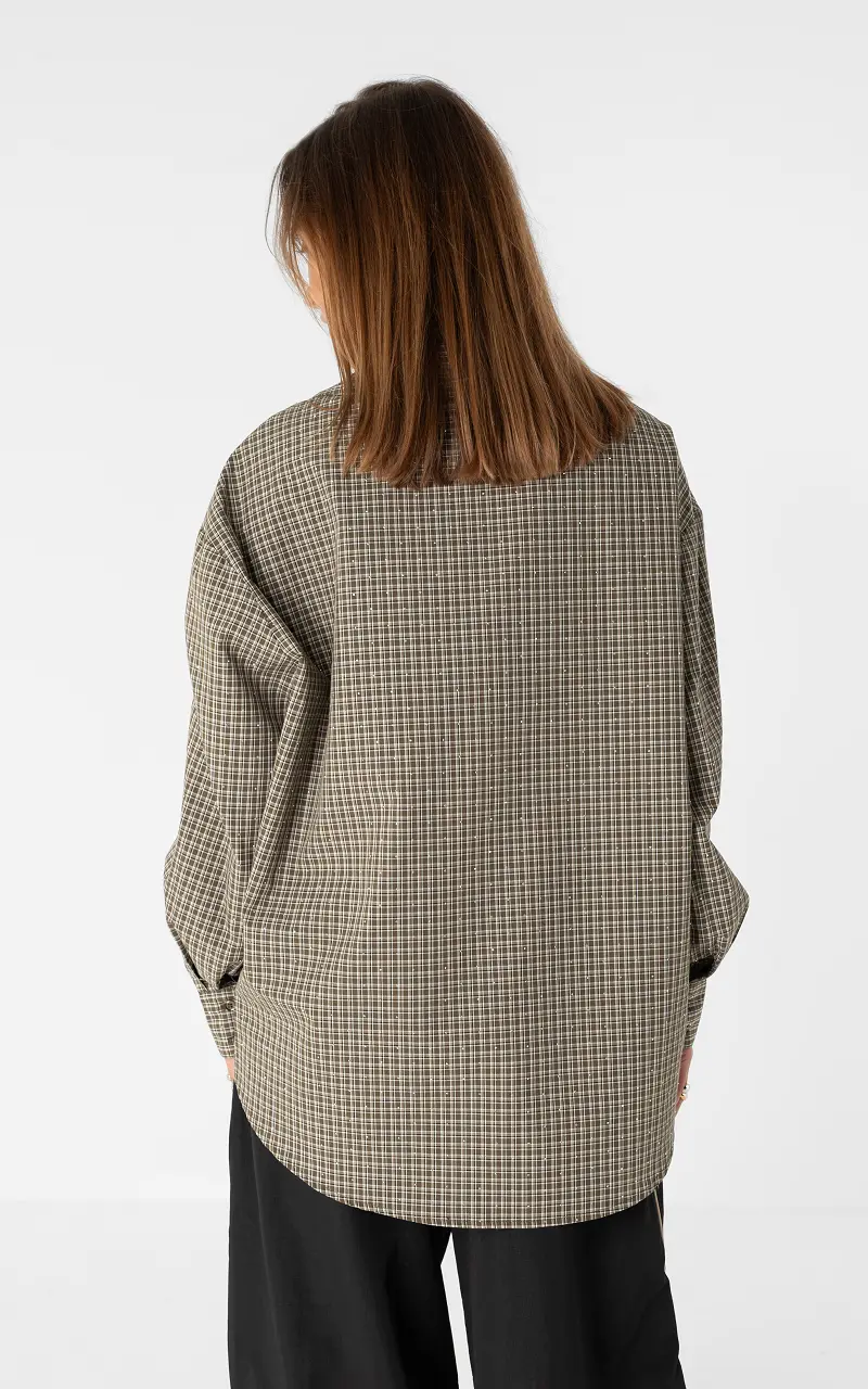 Bluse mit Strasssteinen Braun Schwarz