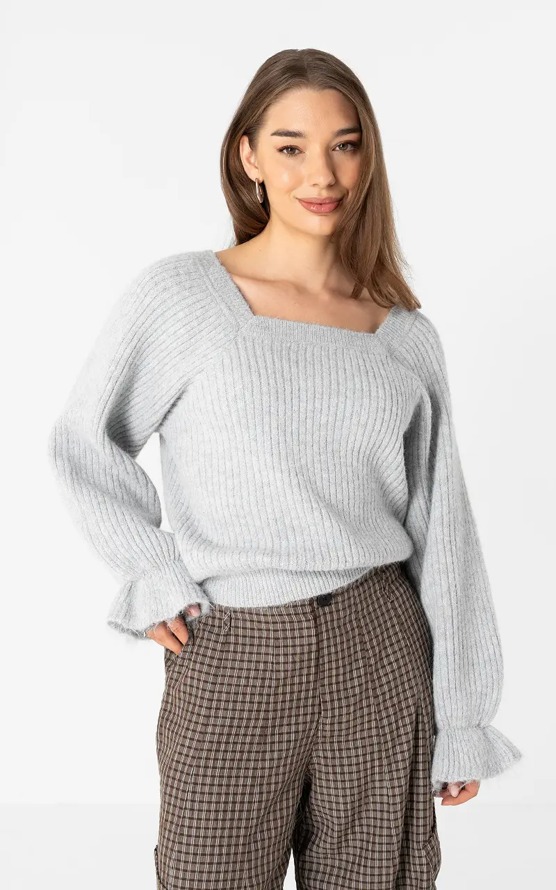 Square neck knit sweater Grey