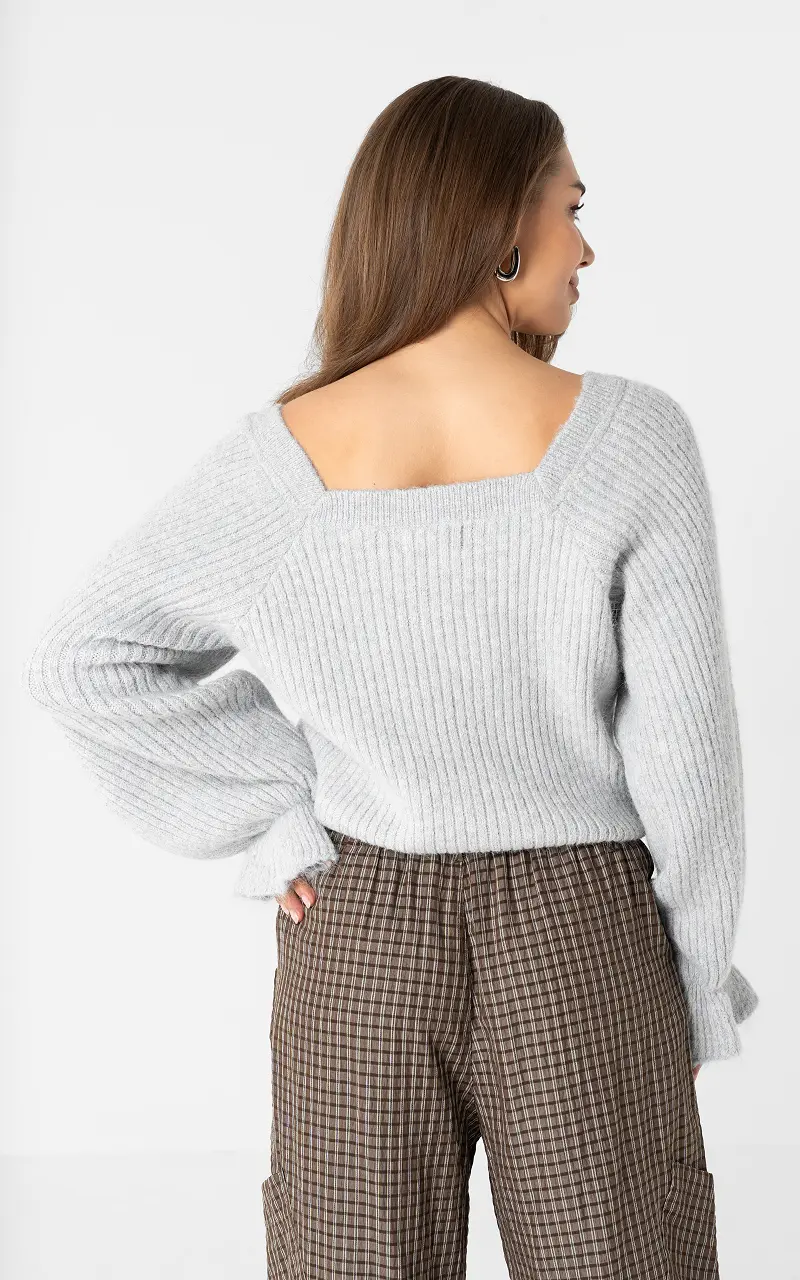 Square neck knit sweater Grey