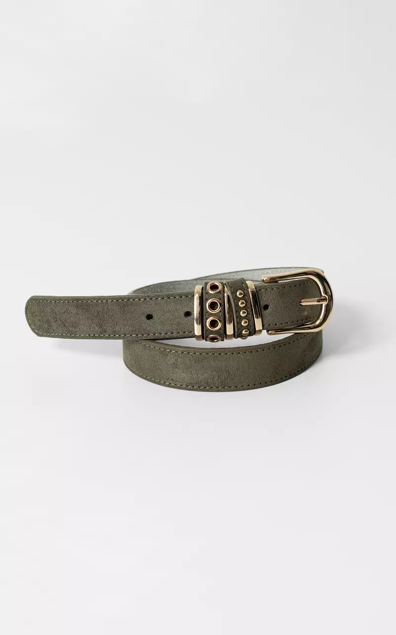 Suède look riem Kaki Goud