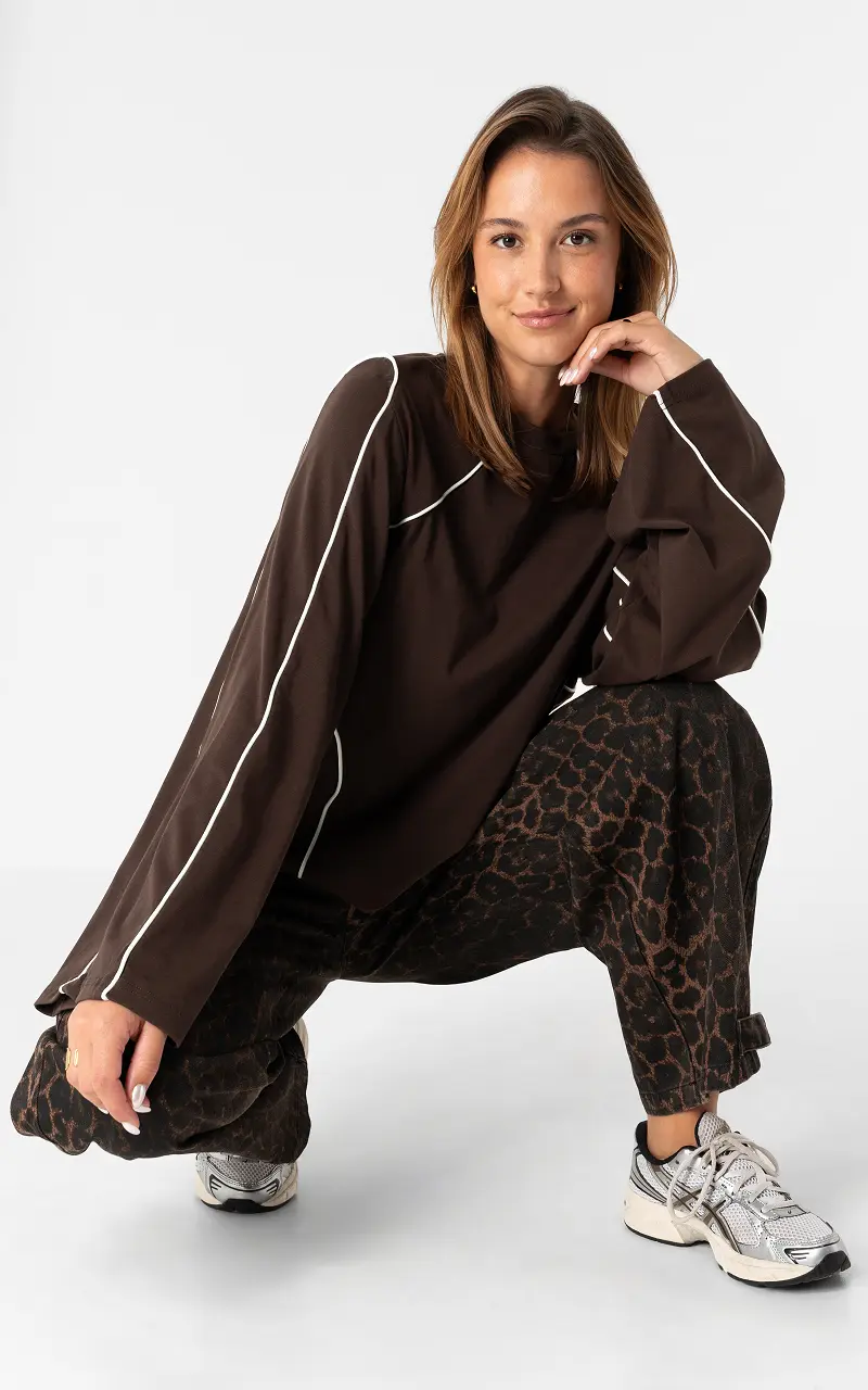 Longsleeve piping Bruin Wit