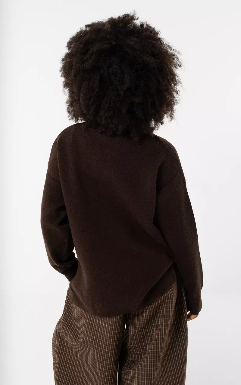 Gestreifter Pullover mit Kragen Dunkelbraun