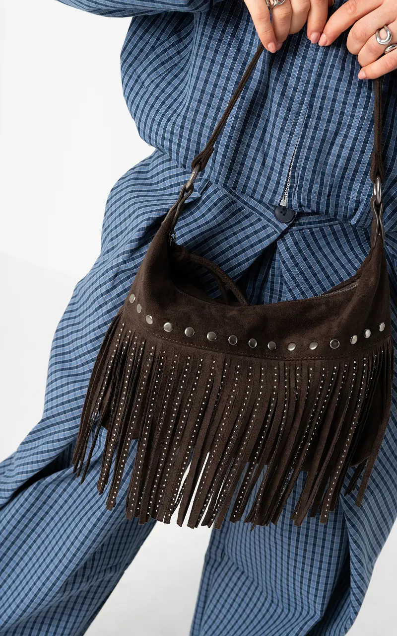 Tasche mit Fransen Dunkelbraun