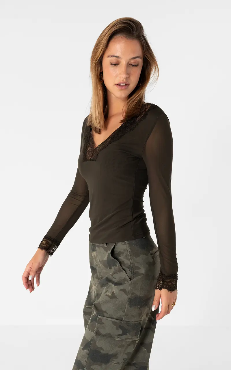Sheer lace top Dark Brown