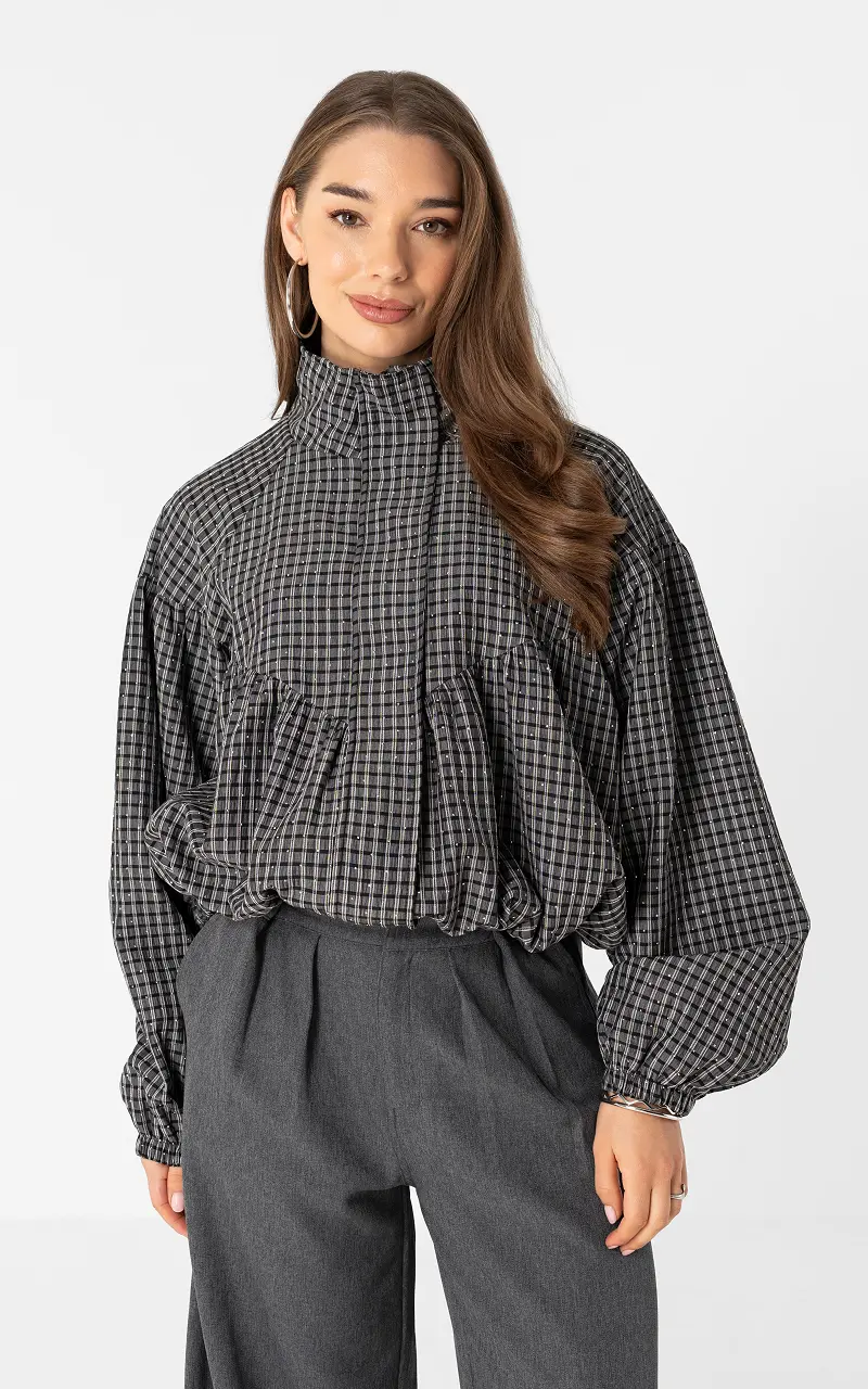 Checked coat Black Silver