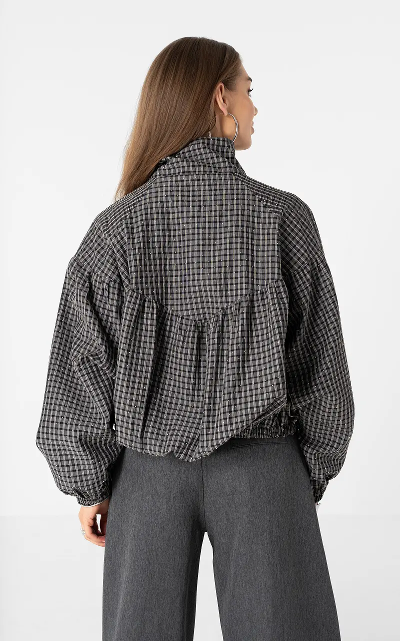 Checked coat Black Silver