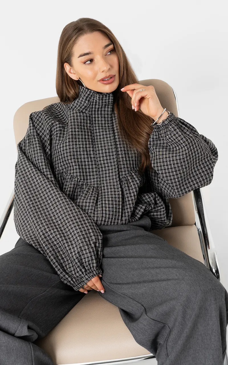 Checked coat Black Silver