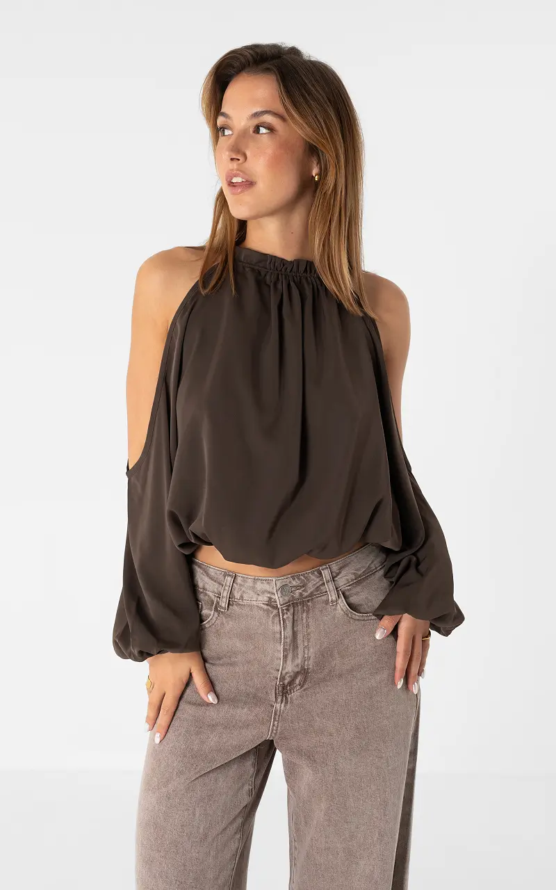 Neckholder-Bluse Dunkelbraun
