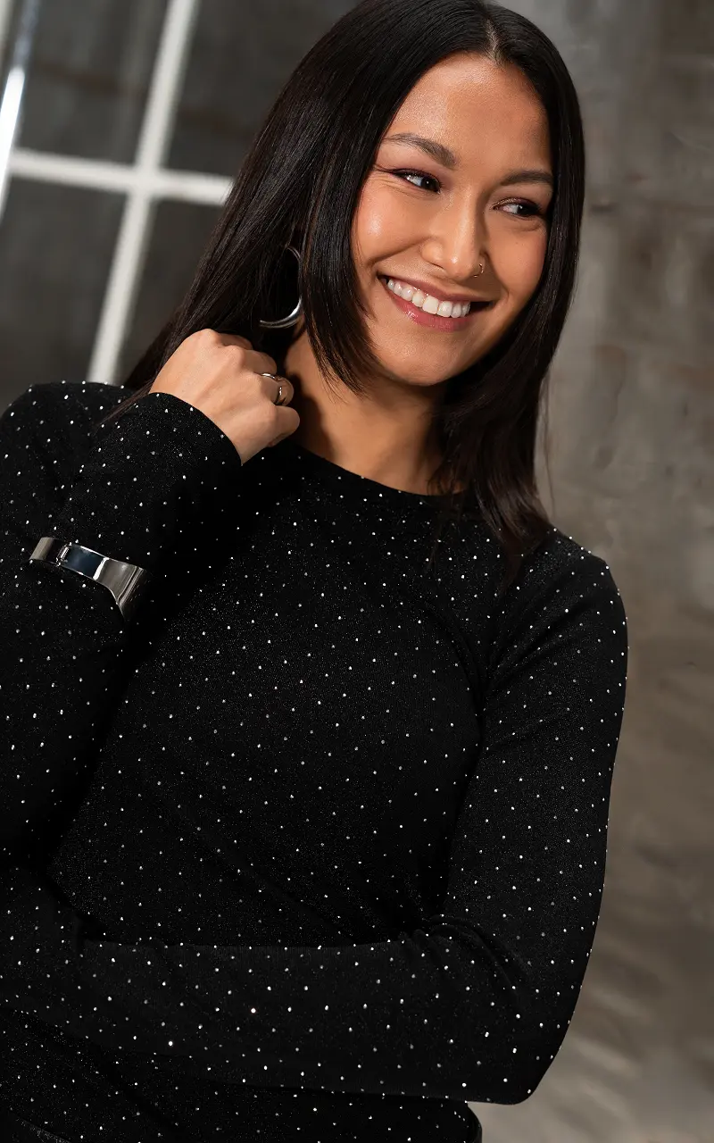 Glitzer-Stretch-Top Schwarz Silber