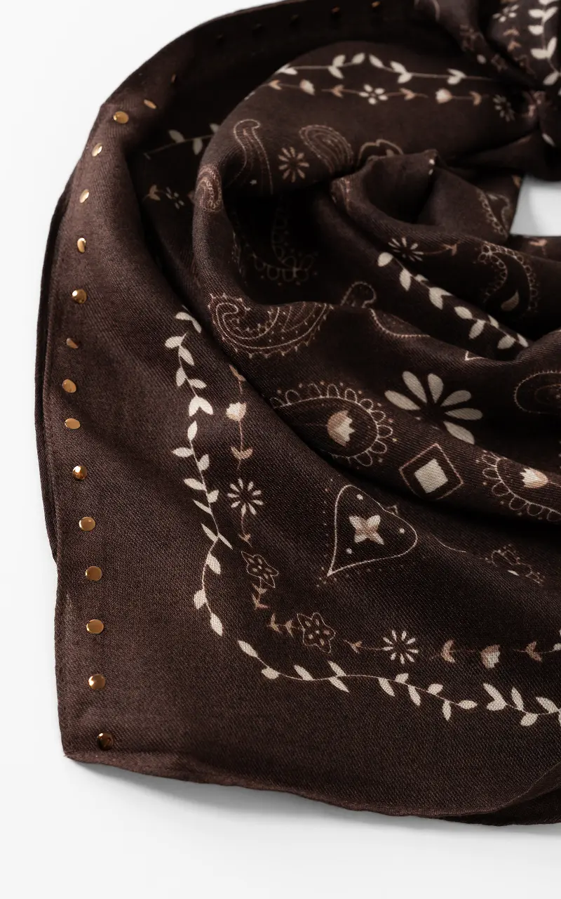 Shawl met print Donkerbruin Creme