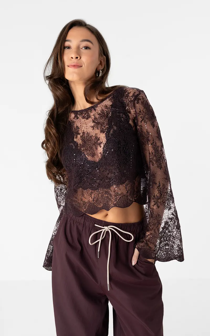 Spitzentop mit Glitzer Aubergine