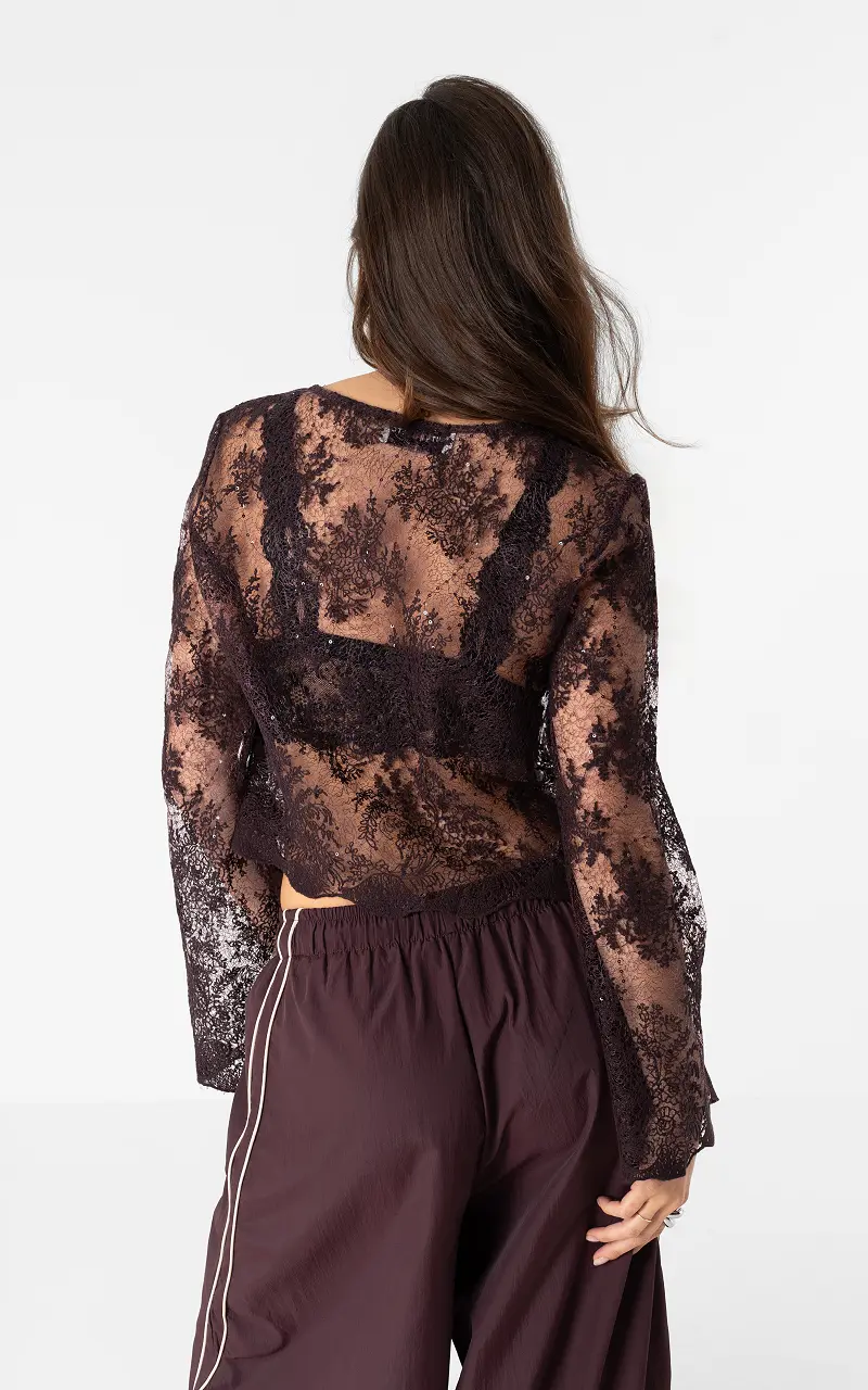 Spitzentop mit Glitzer Aubergine