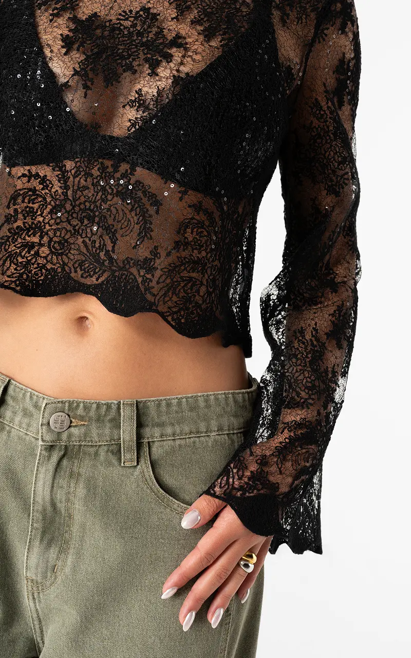 Spitzentop mit Glitzer Schwarz