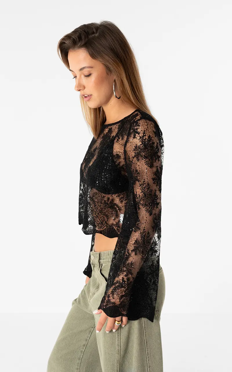 Spitzentop mit Glitzer Schwarz