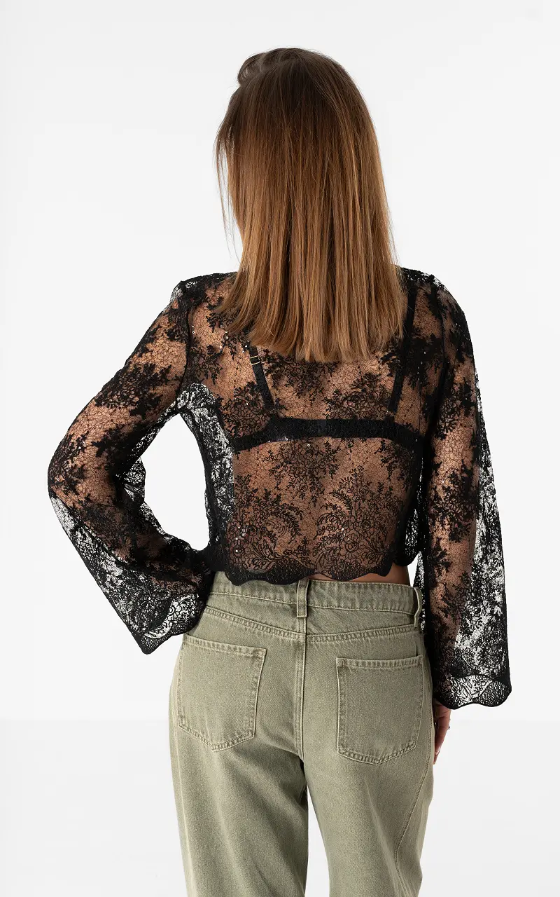Spitzentop mit Glitzer Schwarz