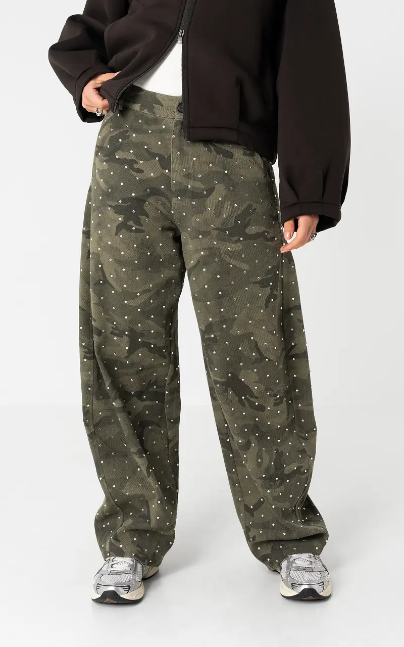 Camo strass barrel broek Camo Kaki