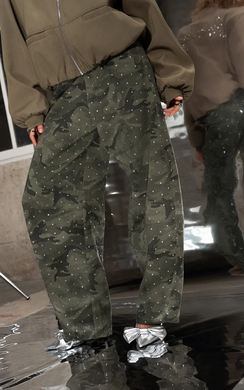 Camo-Barrelhose mit Strass Camouflage Kaki