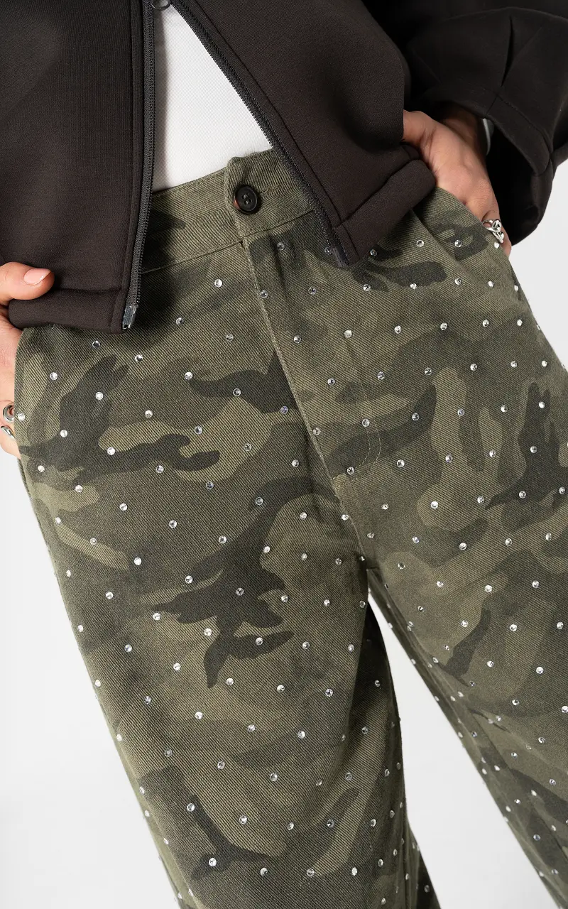 Camo strass barrel broek Camo Kaki