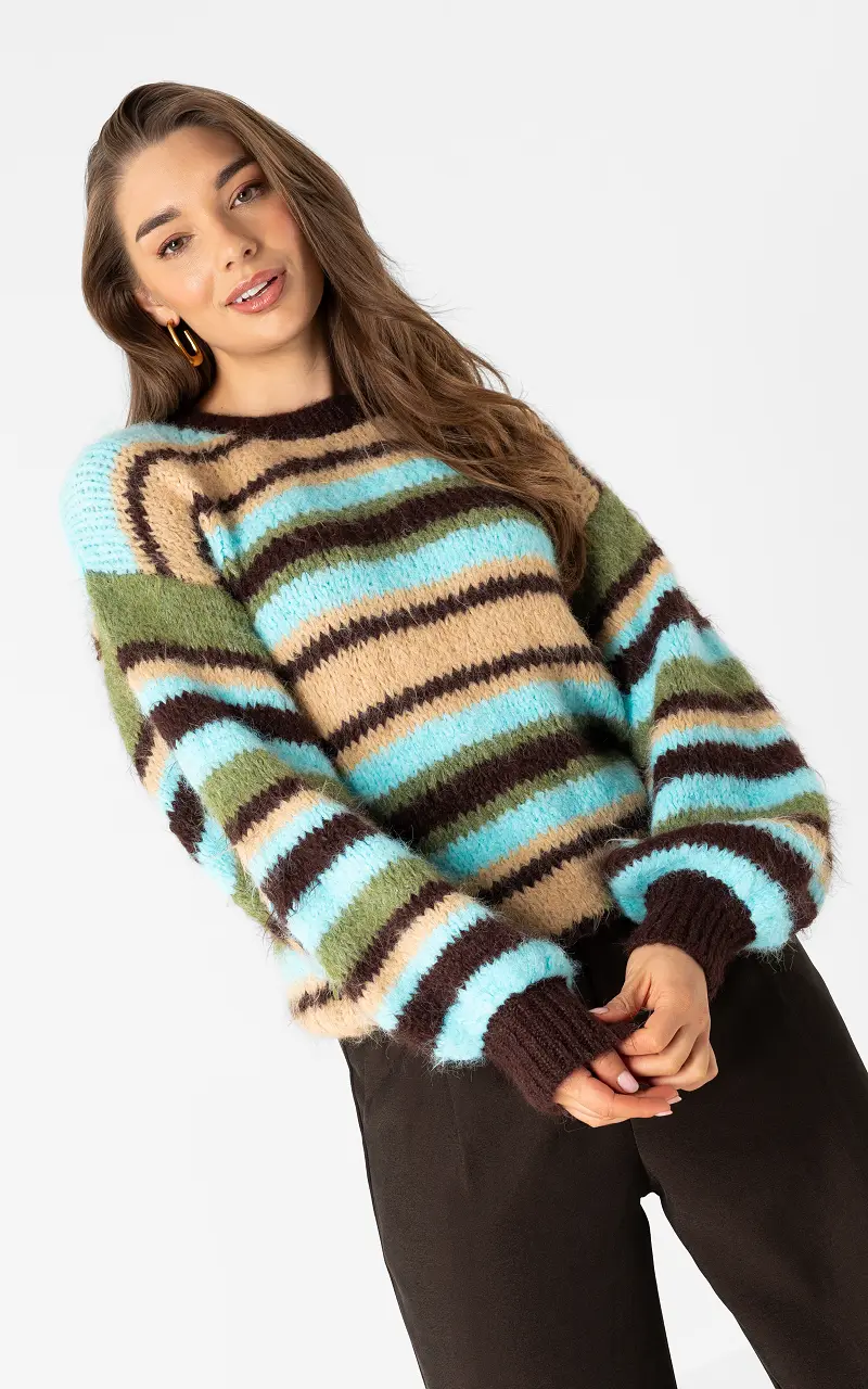 Oversized striped sweater Turquoise Dark Brown