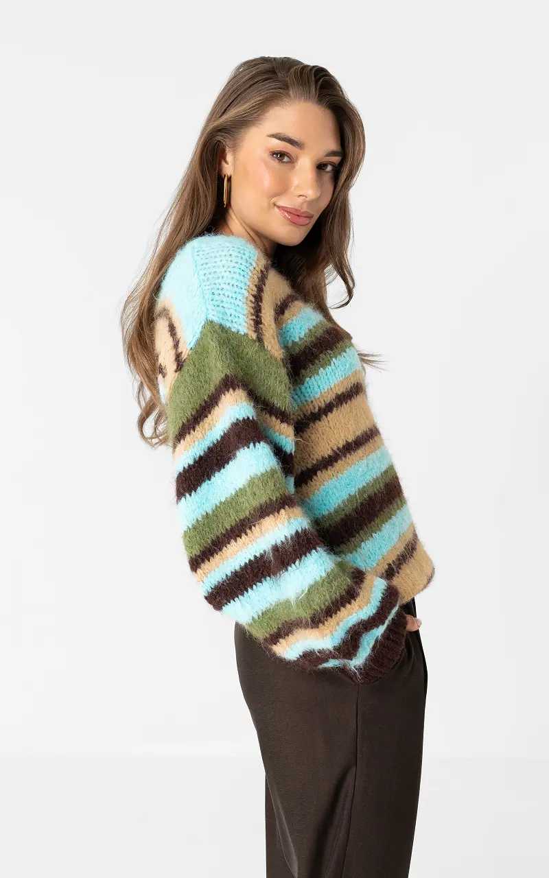 Oversized striped sweater Turquoise Dark Brown