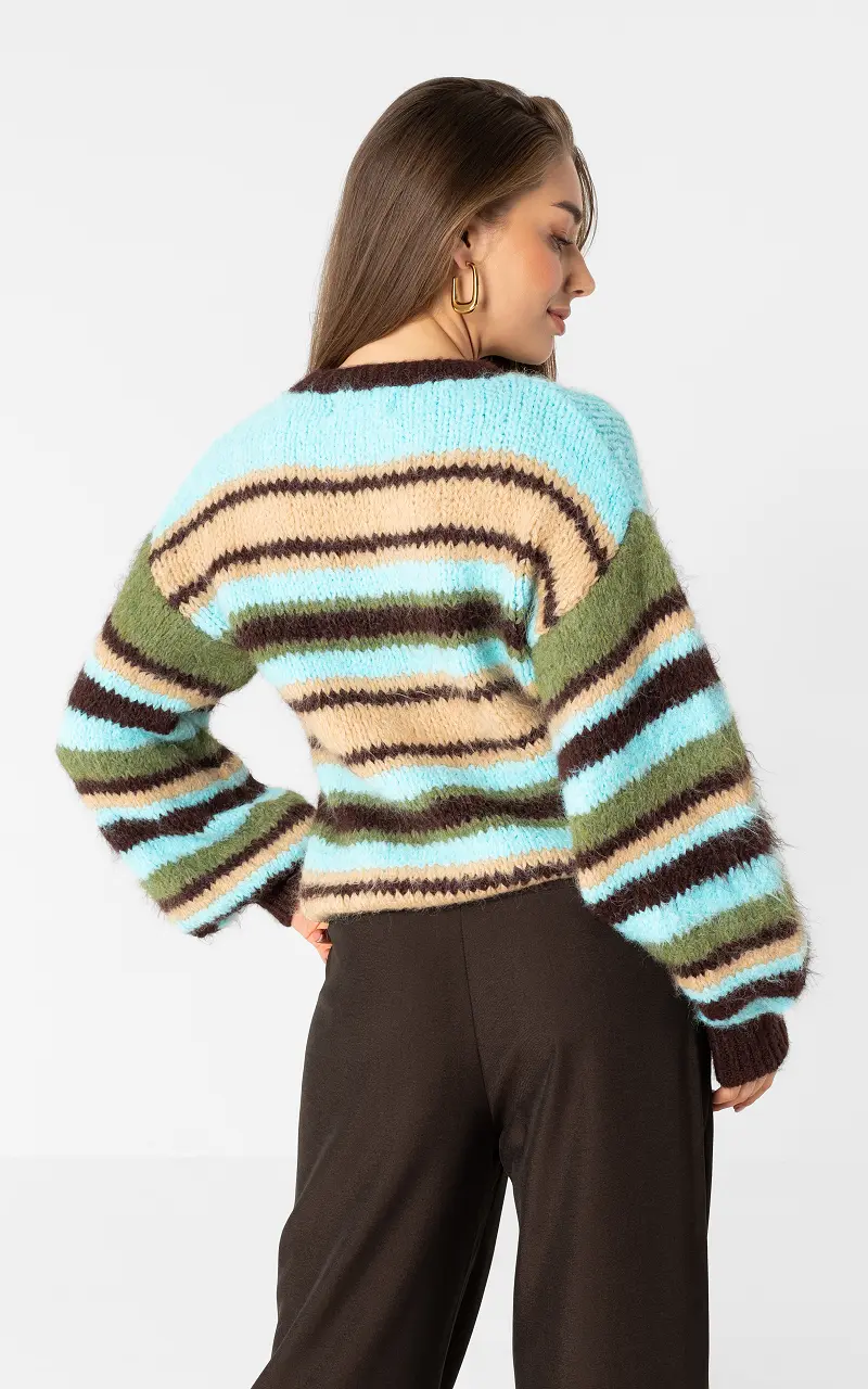 Oversized striped sweater Turquoise Dark Brown