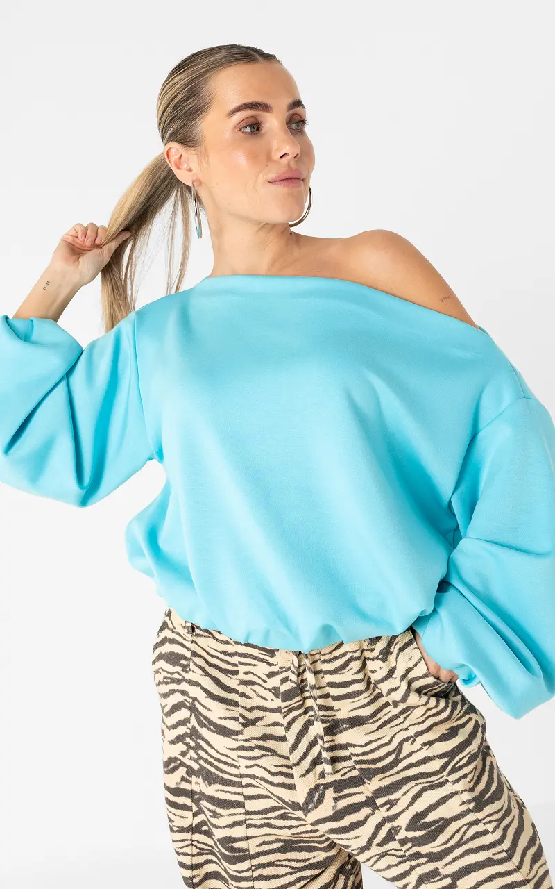 Trui met boothals Turquoise