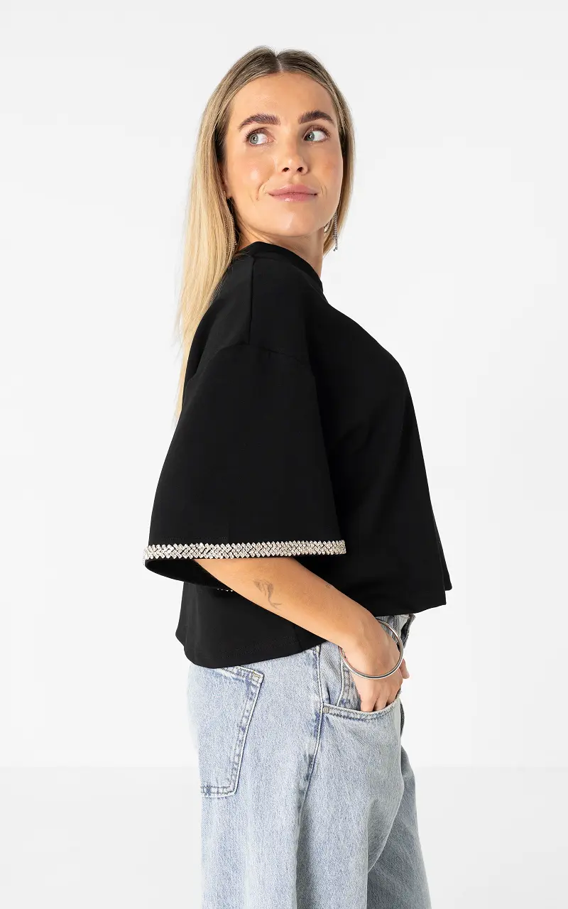 Boxy fit met strass Zwart