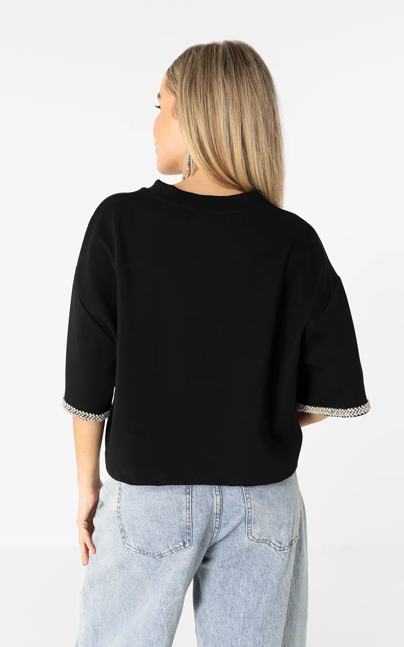 Boxy fit met strass Zwart