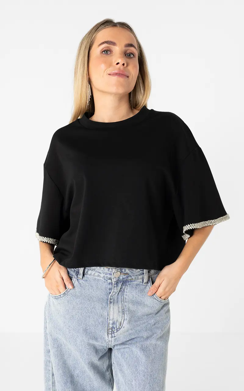 Boxy fit met strass Zwart