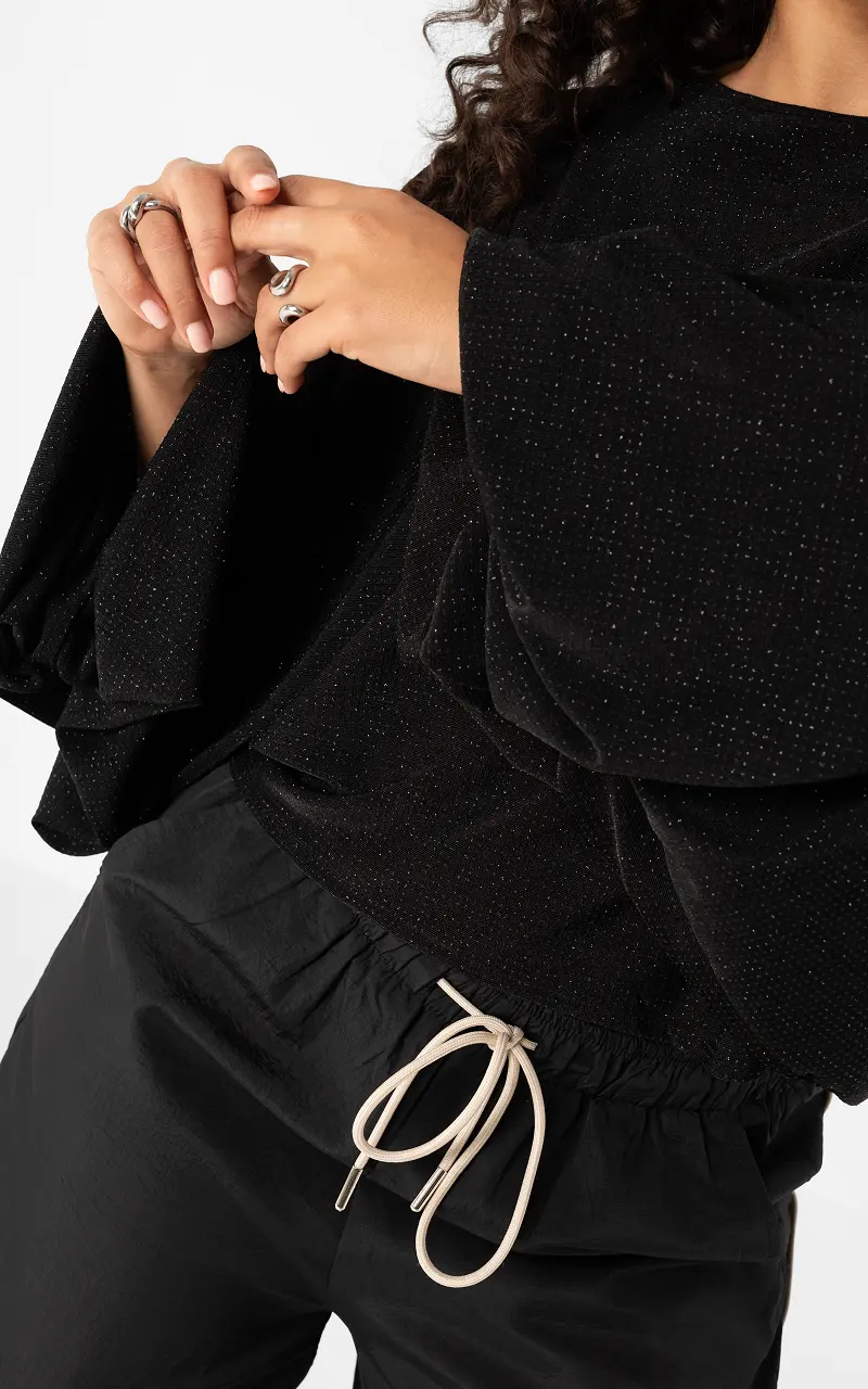 Wide glitter top Black