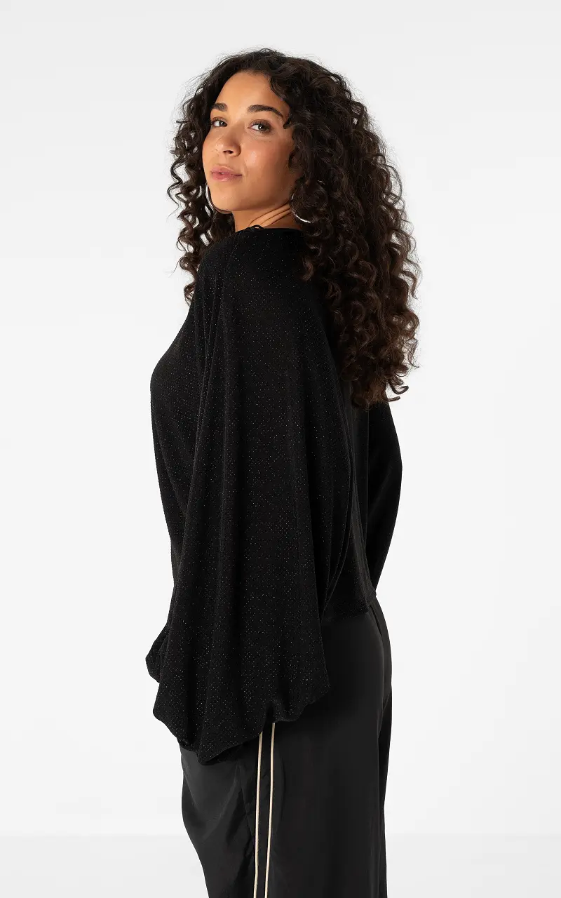 Wide glitter top Black