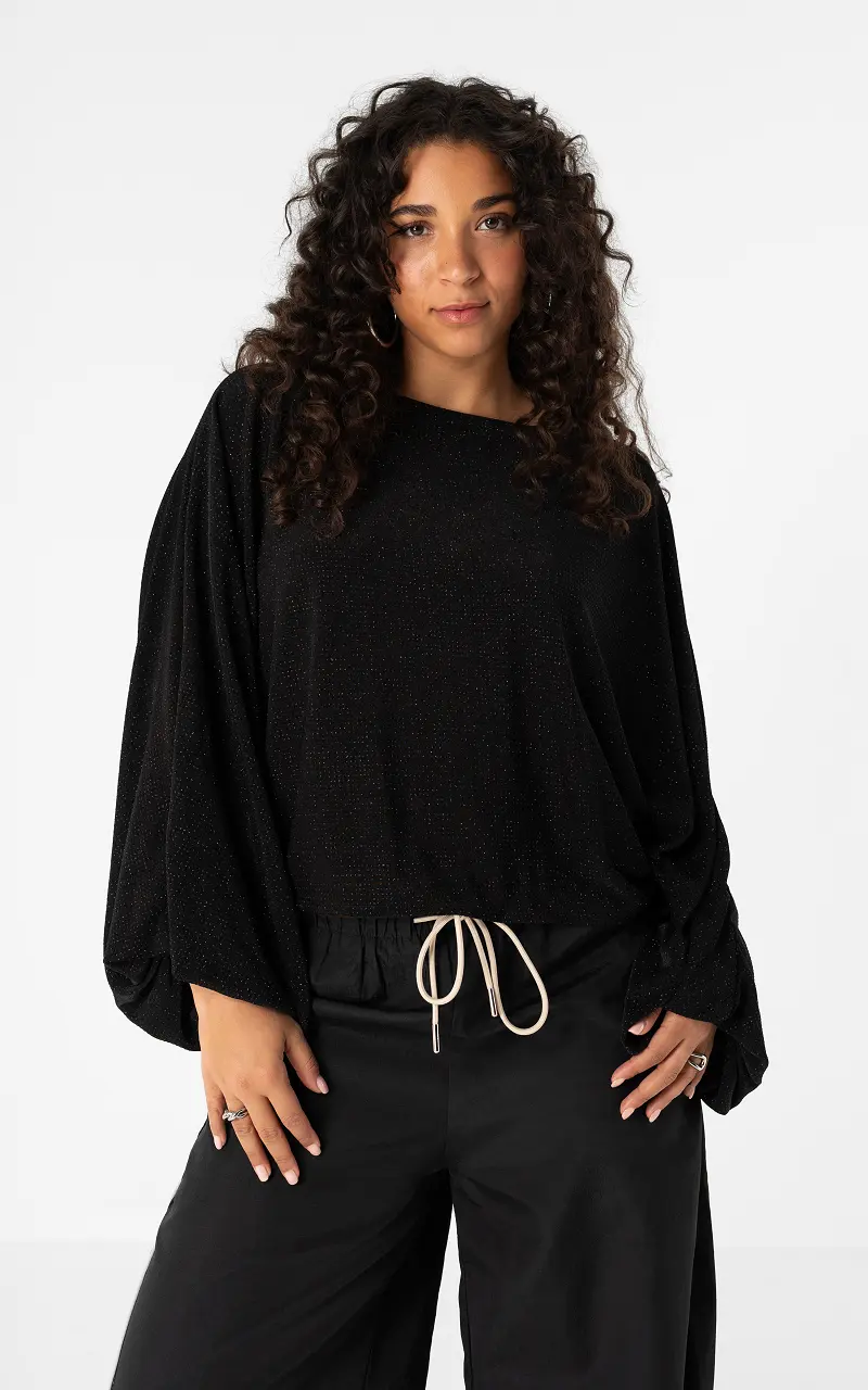 Wide glitter top Black