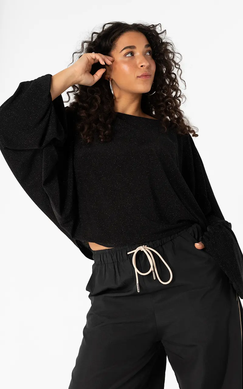 Wide glitter top Black