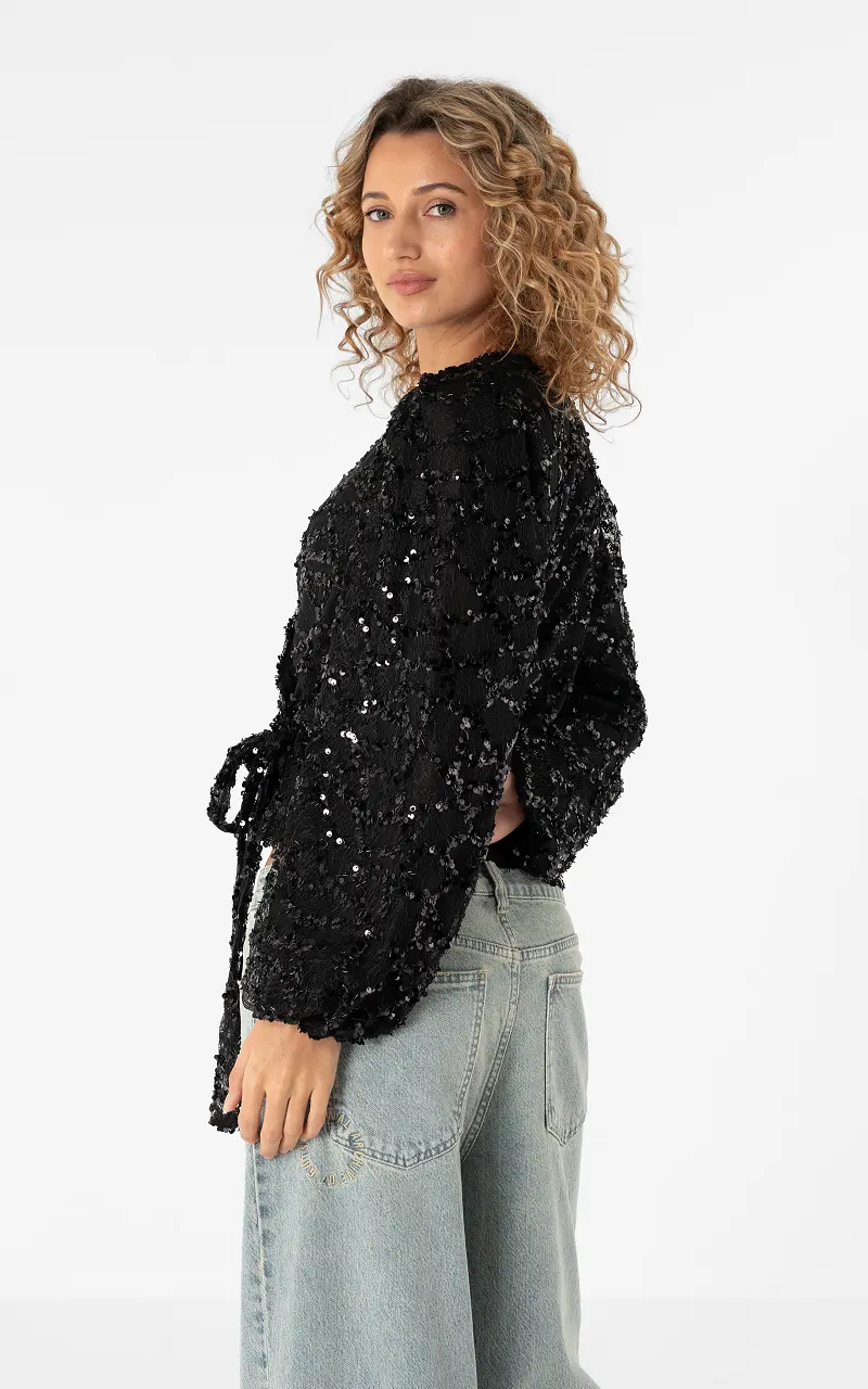 Sequin wrap cardigan Black
