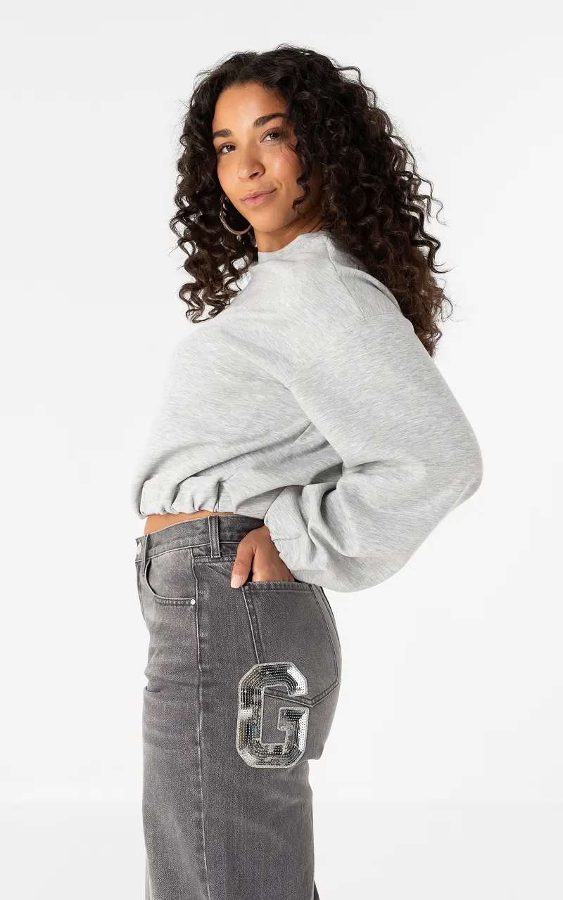 Pullover mit Ballonärmel Hellgrau