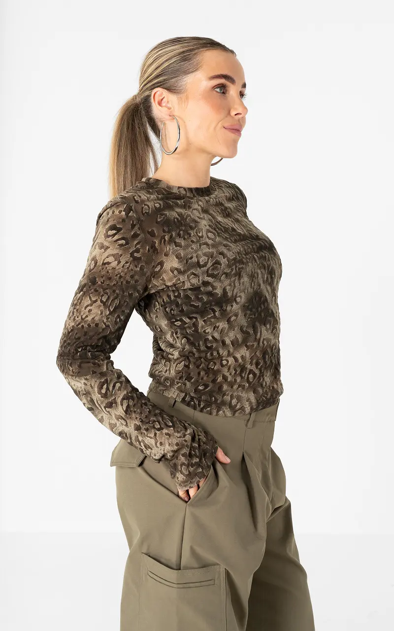 Mesh top with print Brown Kaki