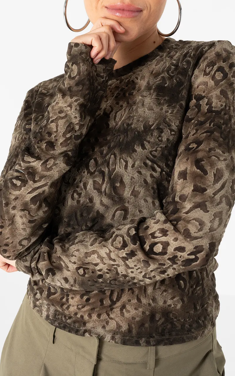 Mesh top with print Brown Kaki