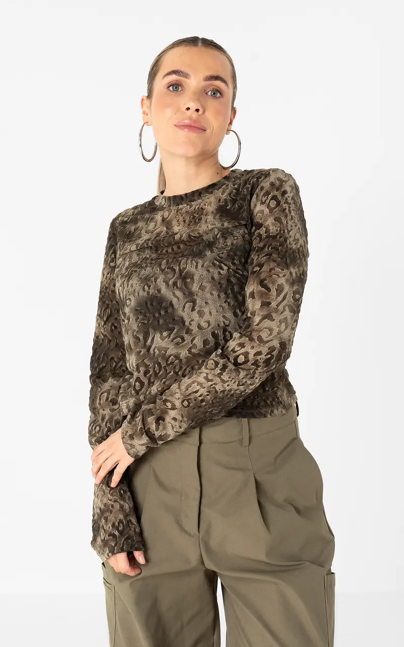 Mesh top with print Brown Kaki