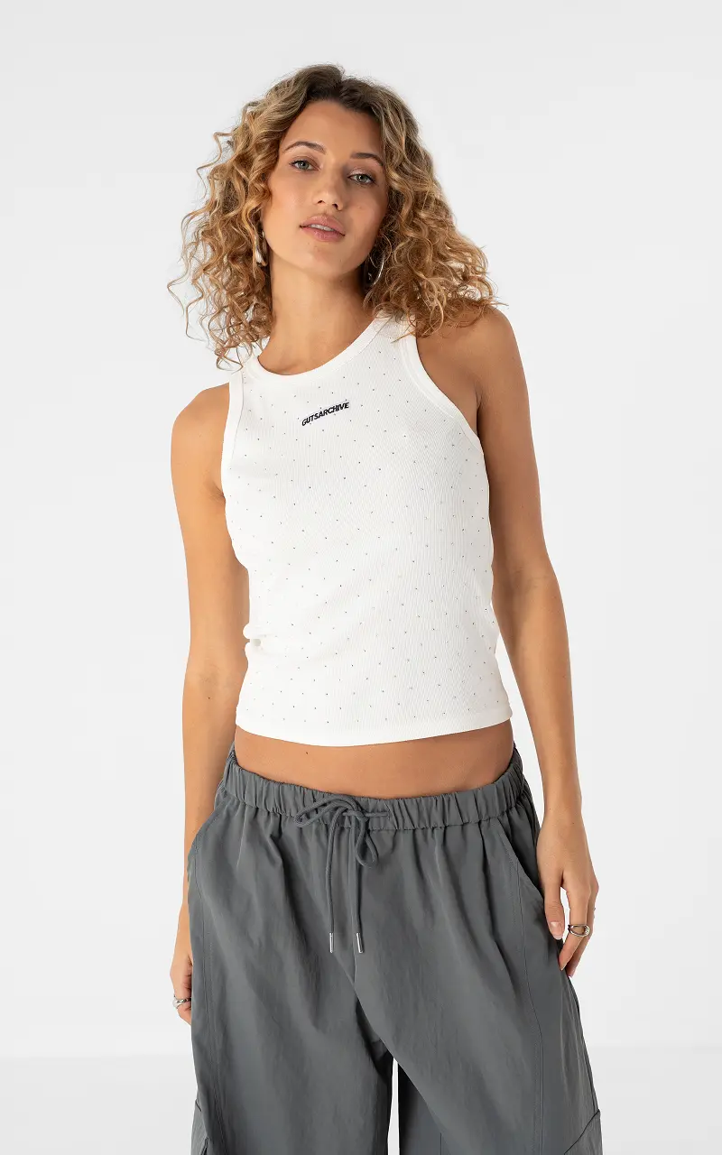 Archive top with rhinestones White Silver