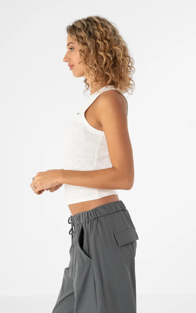 Archive top with rhinestones White Silver