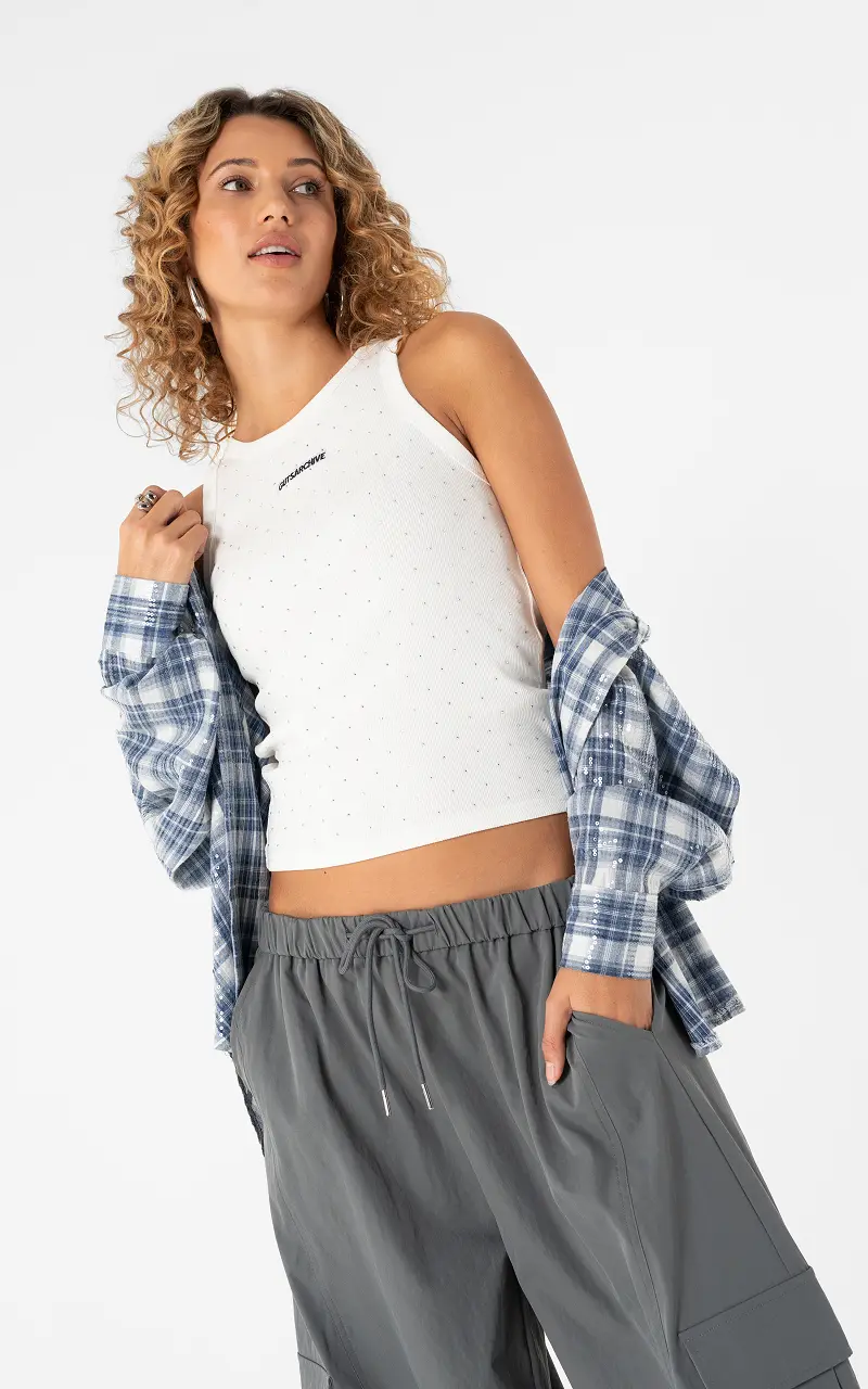 Archive top with rhinestones White Silver
