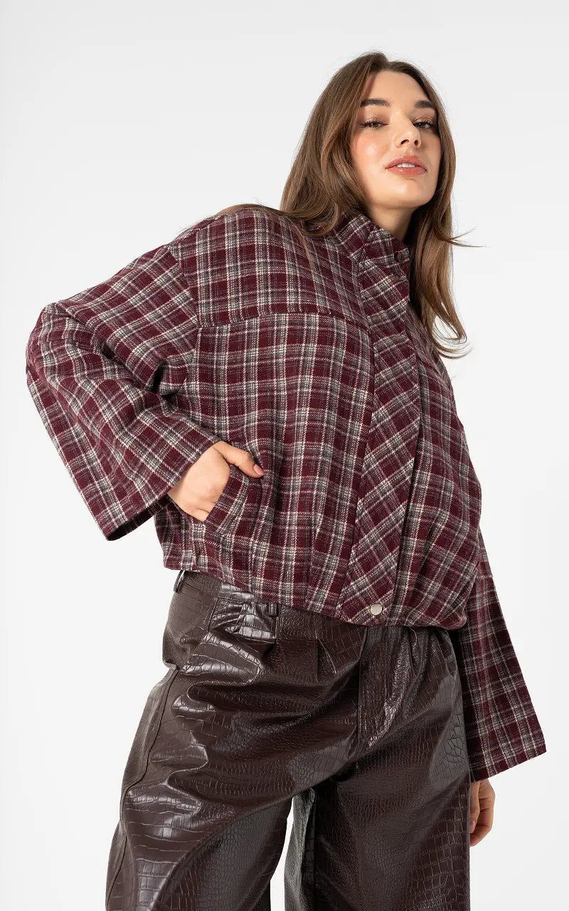 Geblokte jas Bordeaux Beige