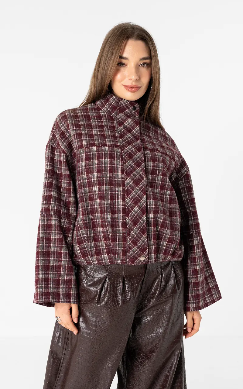 Geblokte jas Bordeaux Beige