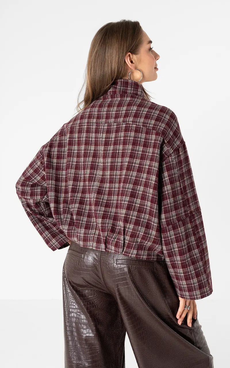 Geblokte jas Bordeaux Beige