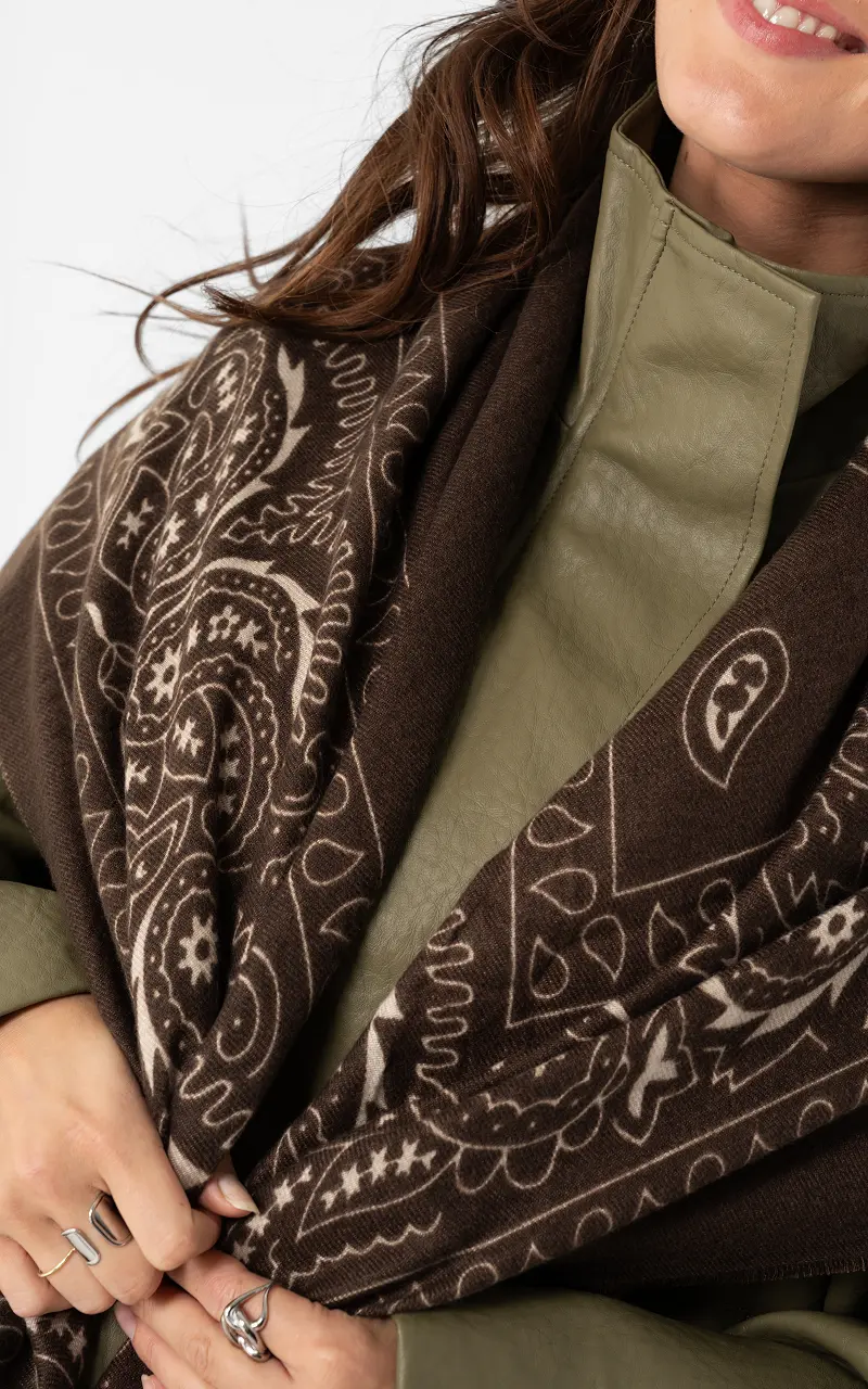 Großer Paisley-Schal Dunkelbraun Creme