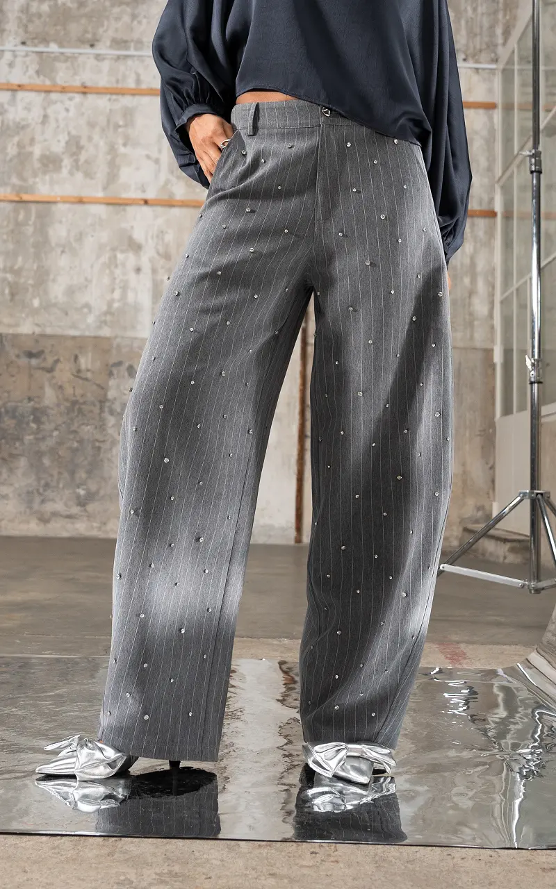 Rhinestone wide leg trousers Grey Silver
