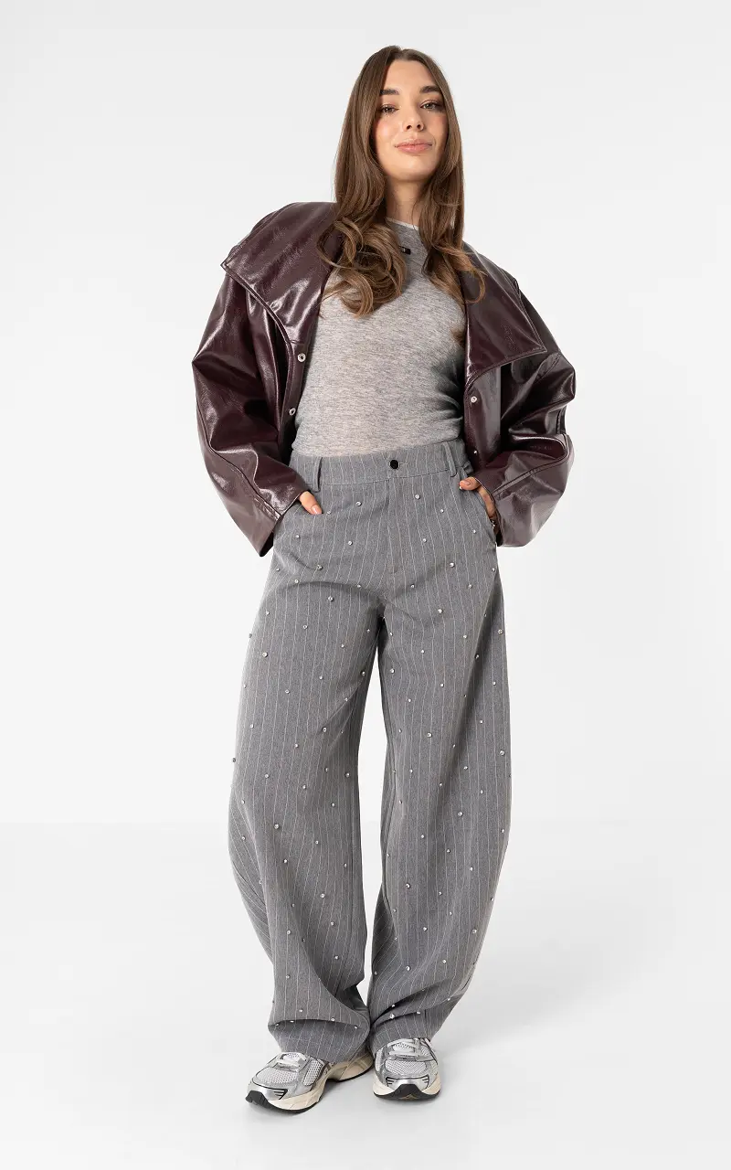 Rhinestone wide leg trousers Grey Silver