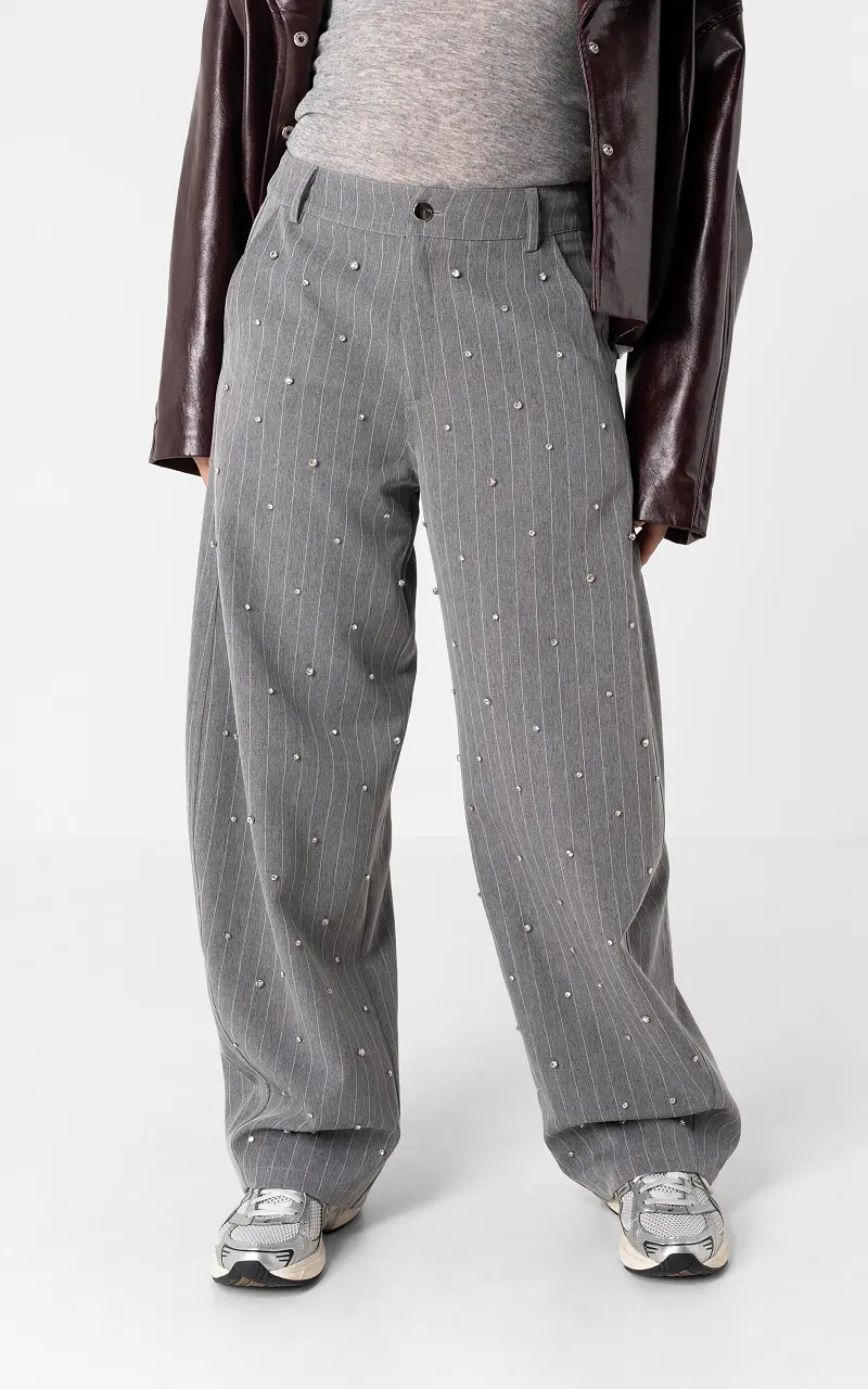 Rhinestone wide leg trousers Grey Silver