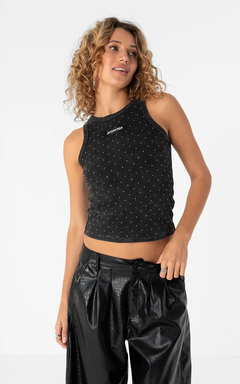 Archive top with rhinestones Dark Grey Silver